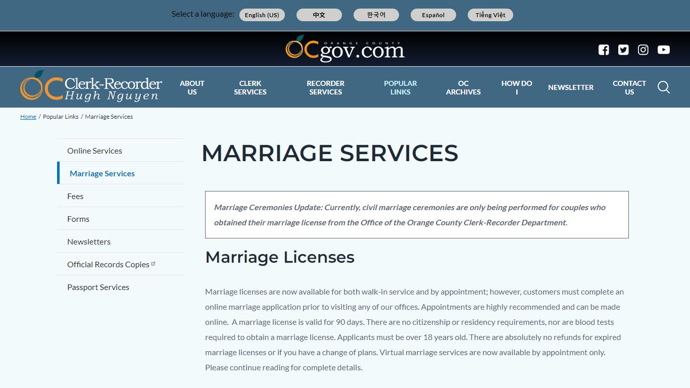 Marriage Services | OC Clerk Recorder Department