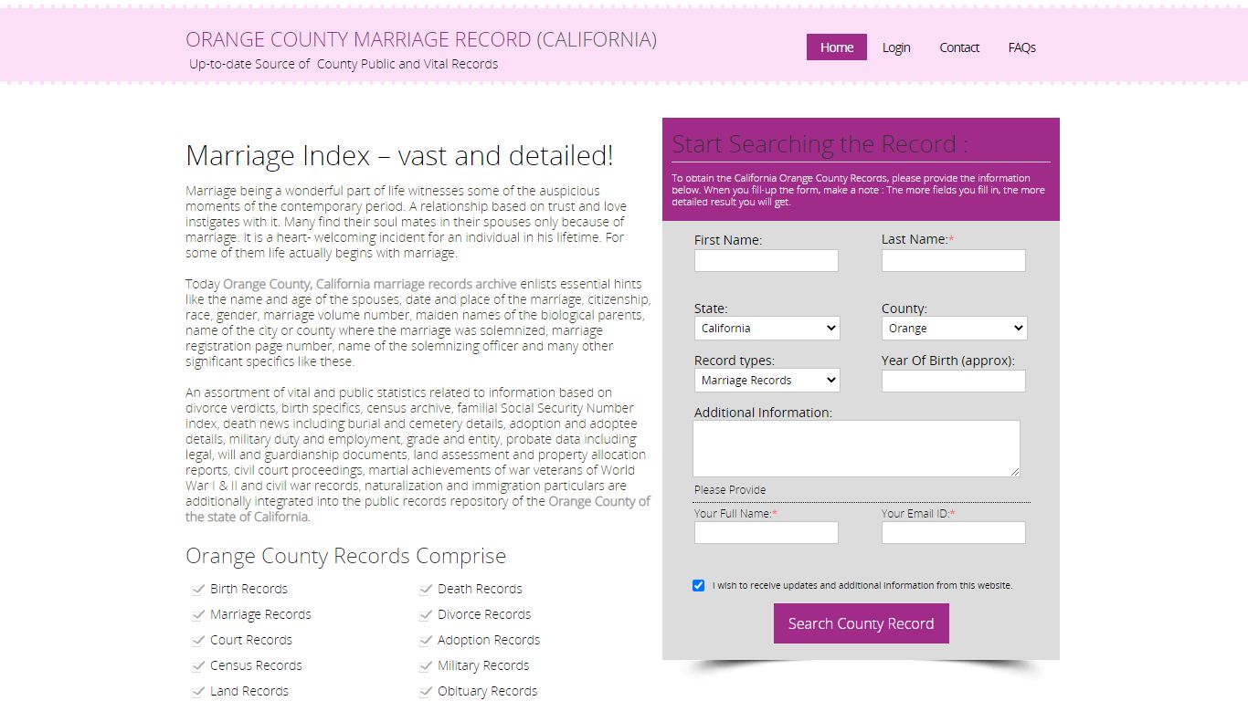 Public Marriage Records - Orange County, California