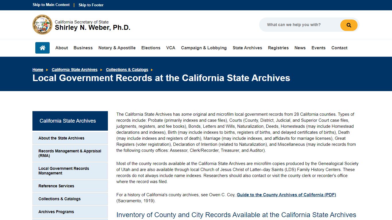 Local Government Records at the California State Archives ...