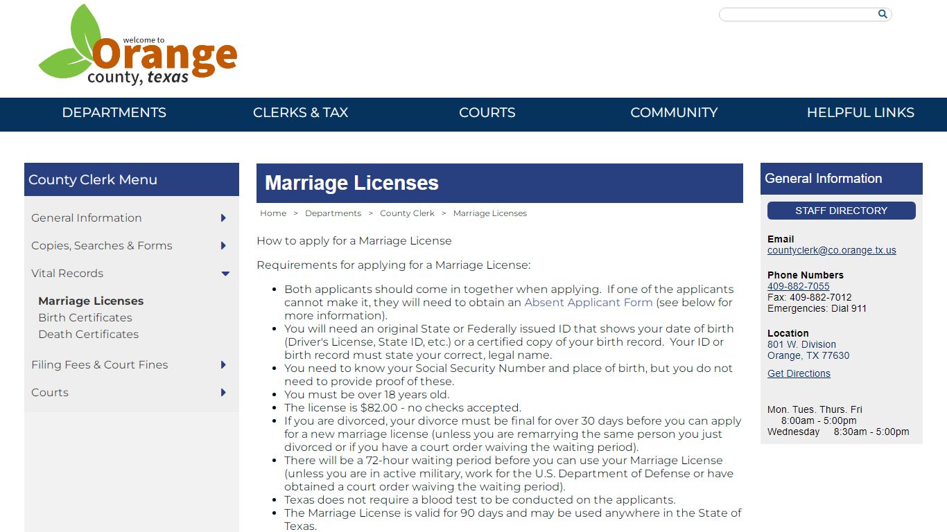 Marriage Licenses - Orange County, Texas